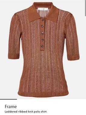 Frame Denim Rust Brown Laddered Ribbed Polo Sweater